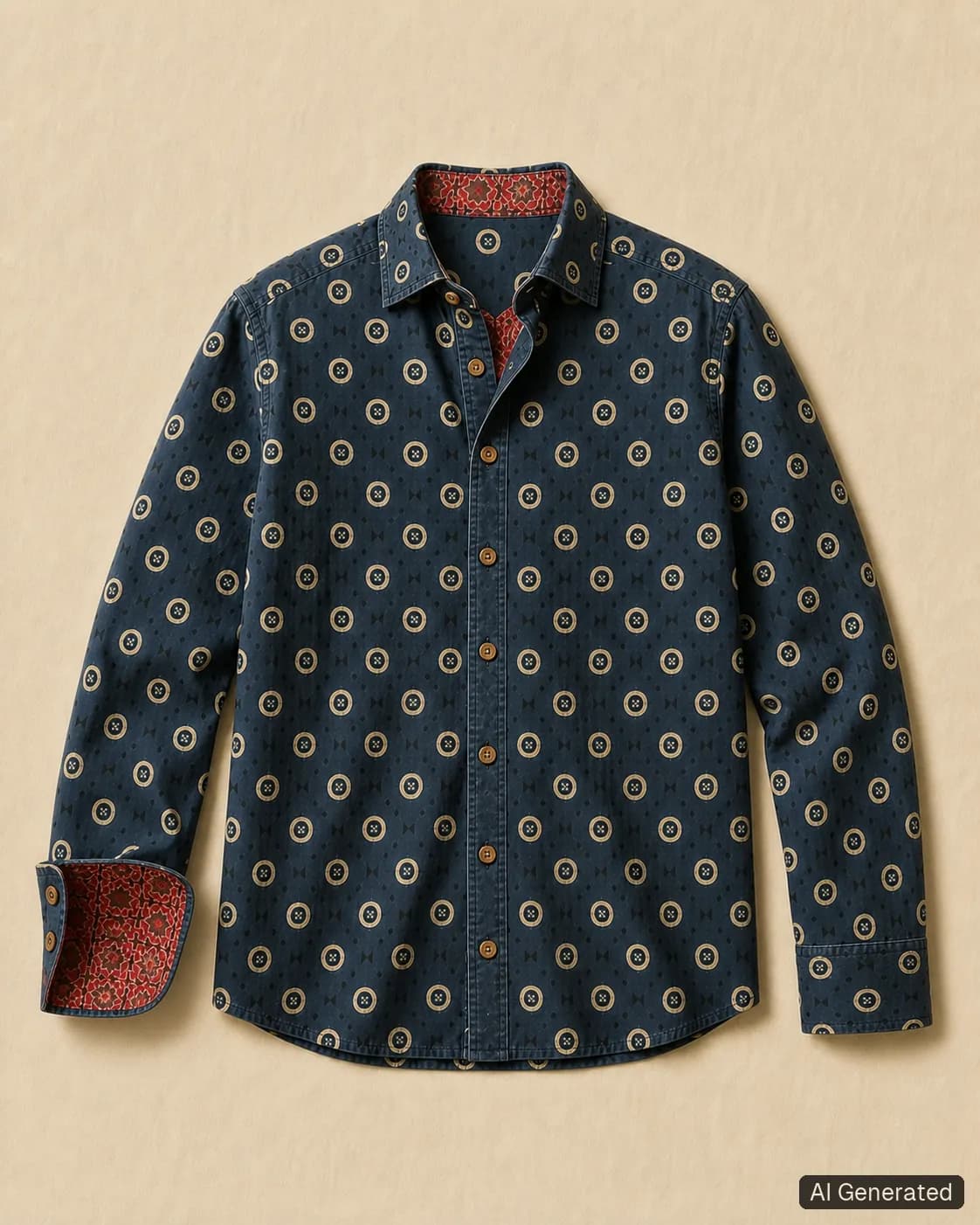 Long-sleeved shirt shown from the front, Tropikera design 02; generated concept image