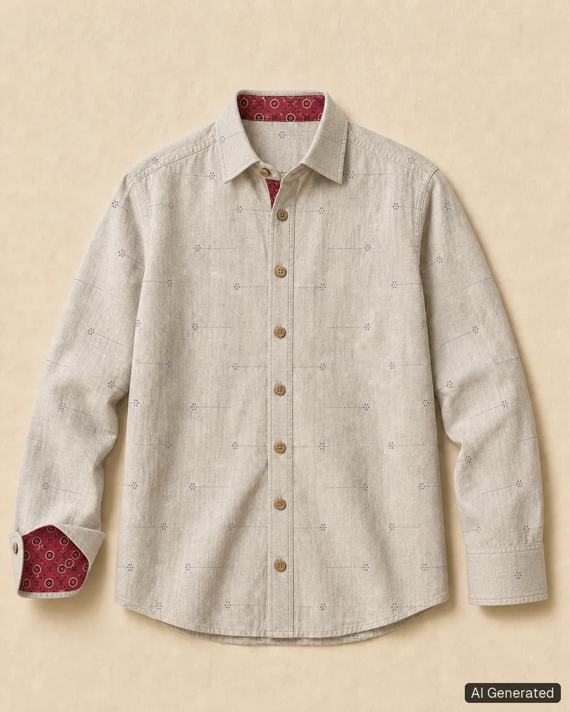 Long-sleeved shirt shown from the front, Tropikera design 01; generated concept image
