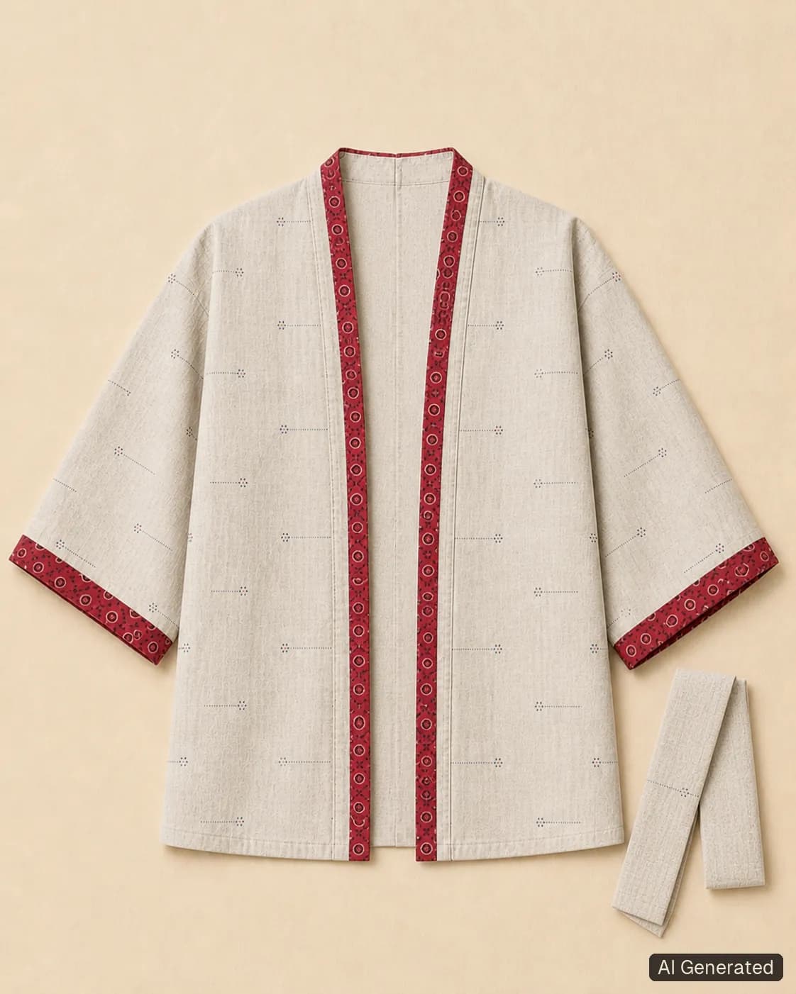Open kimono shown from the front, Tropikera design 01; generated concept image