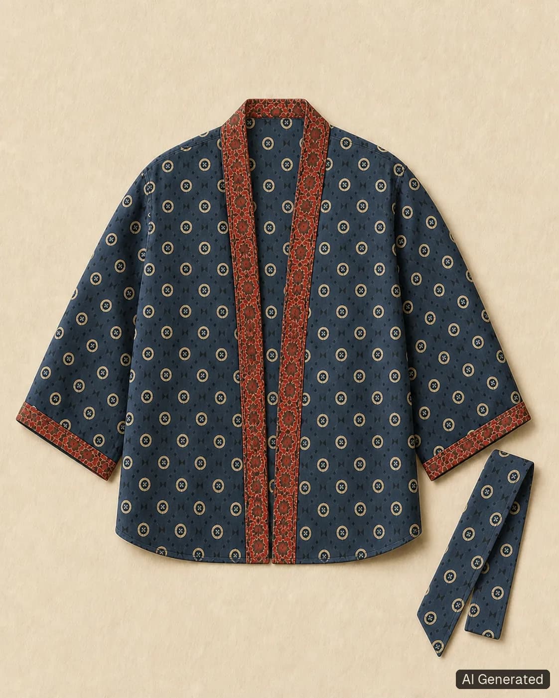 Open kimono shown from the front, Tropikera design 02; generated concept image