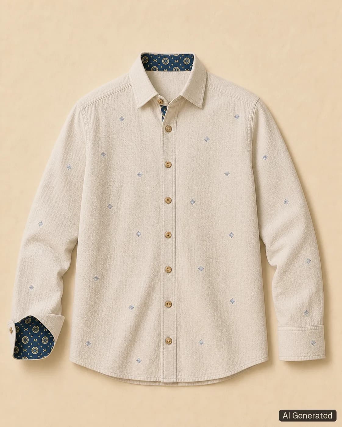 Long-sleeved shirt shown from the front, Tropikera design 05; generated concept image
