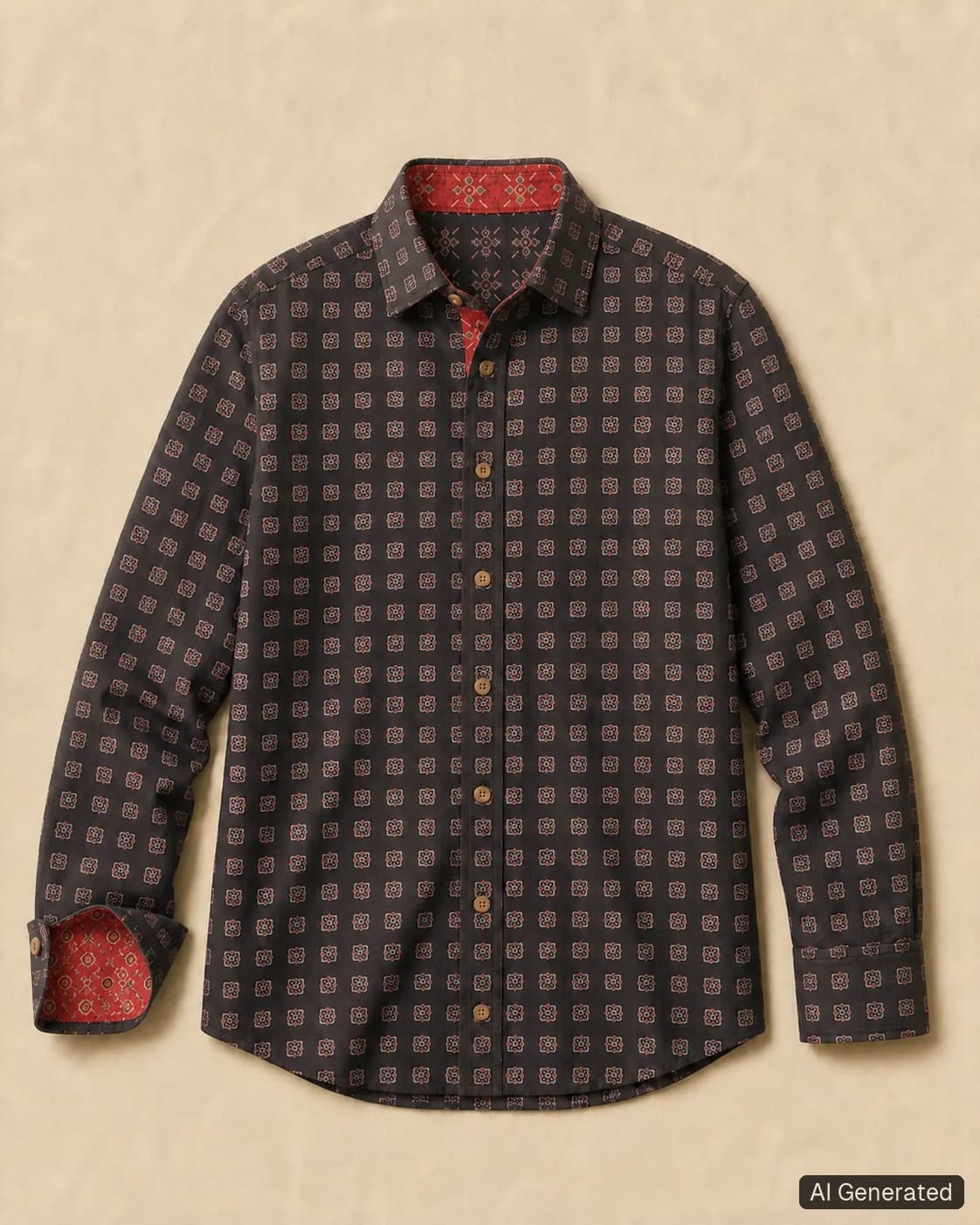 Long-sleeved shirt shown from the front, Tropikera design 06; generated concept image