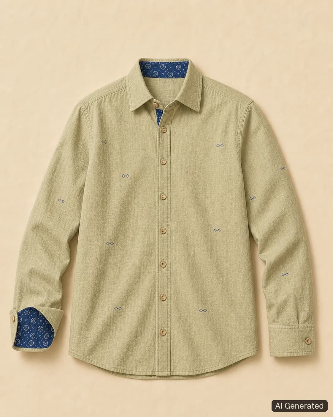 Long-sleeved shirt shown from the front, Tropikera design 07; generated concept image