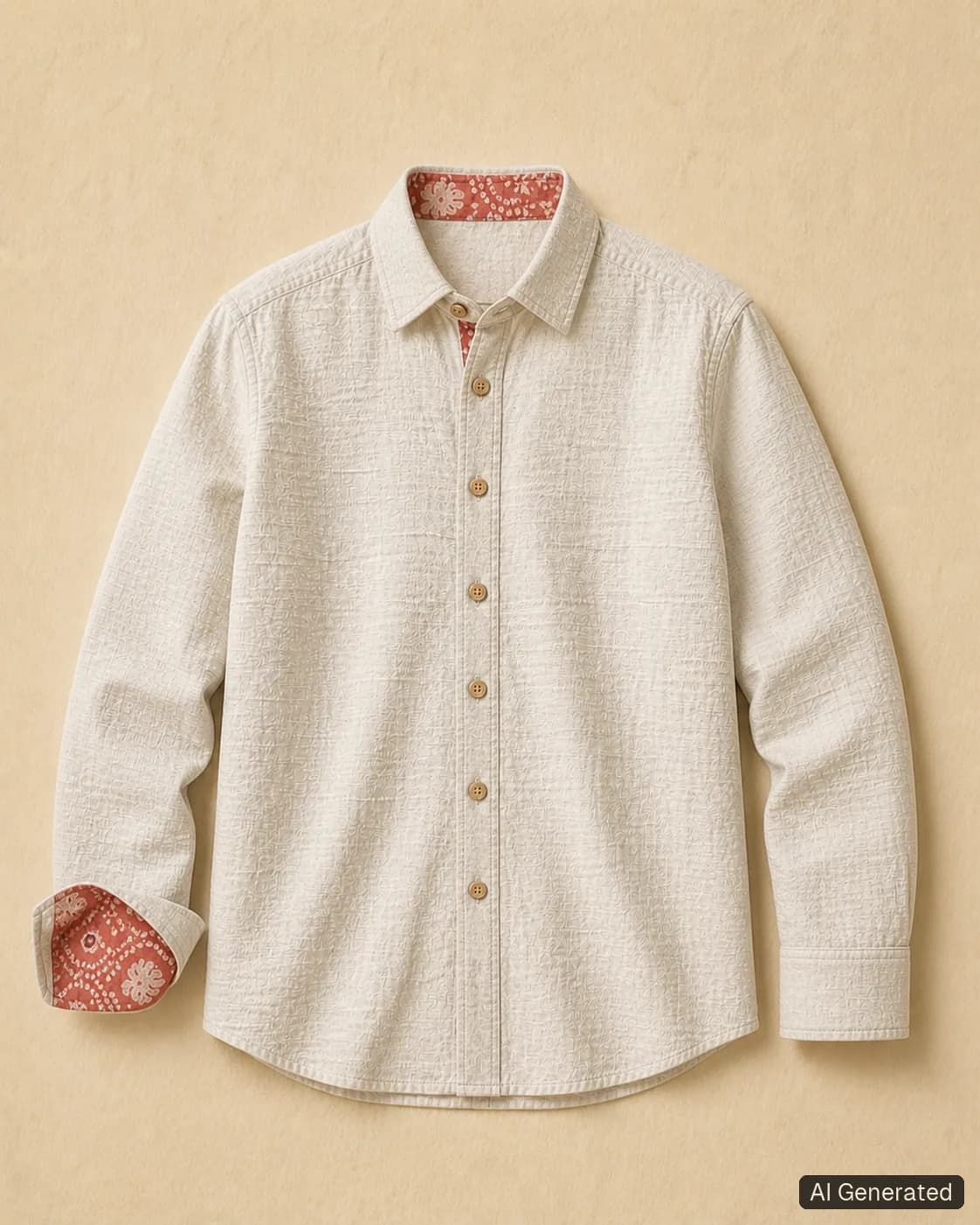 Long-sleeved shirt shown from the front, Tropikera design 09; generated concept image