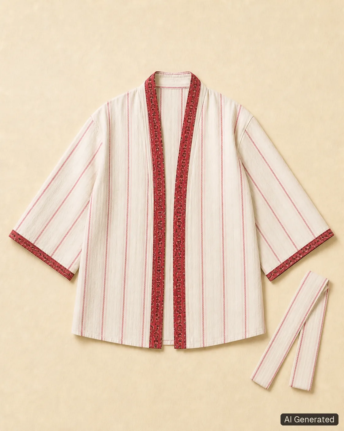 Open kimono shown from the front, Tropikera design 12; generated concept image