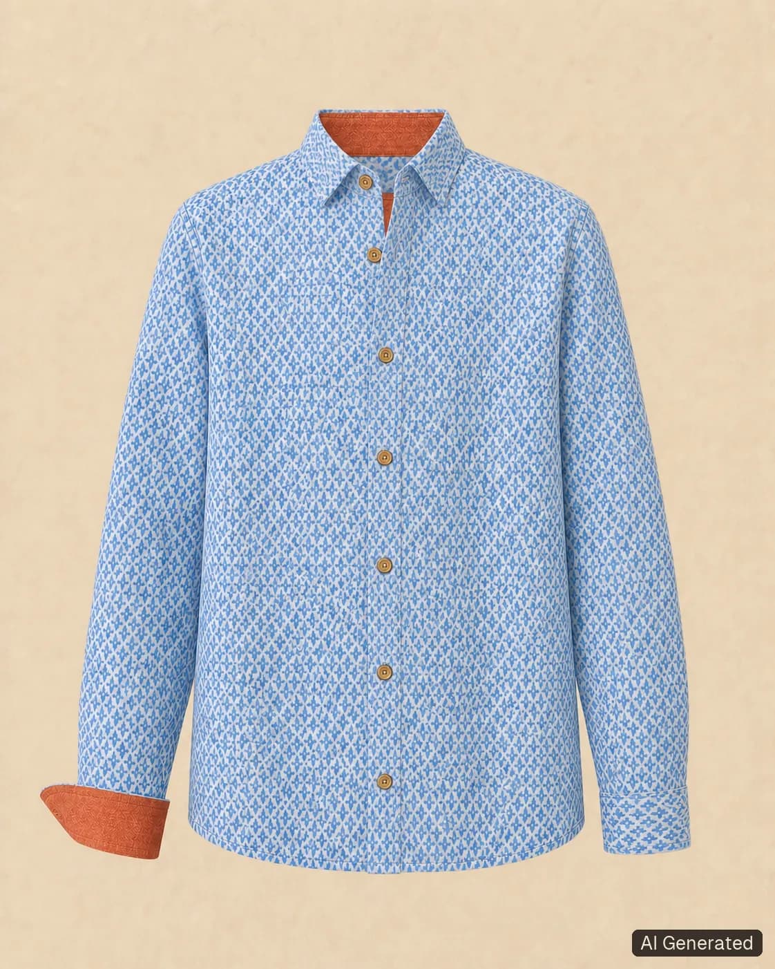 Long-sleeved shirt shown from the front, Tropikera design 13; generated concept image