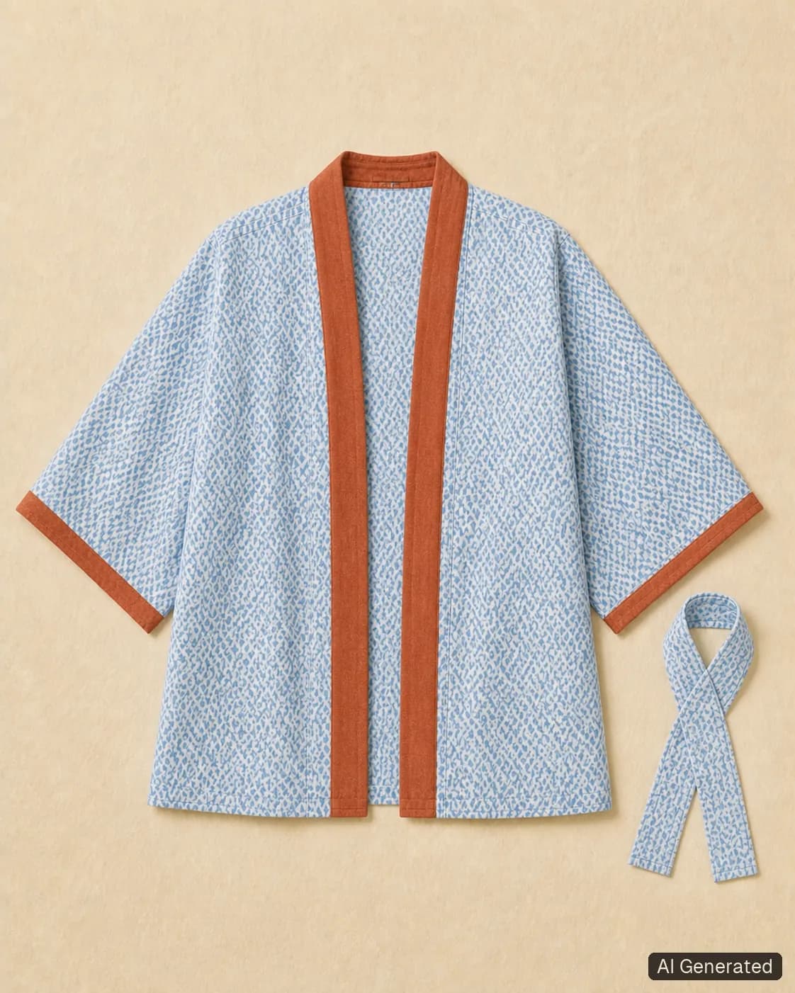 Open kimono shown from the front, Tropikera design 13; generated concept image