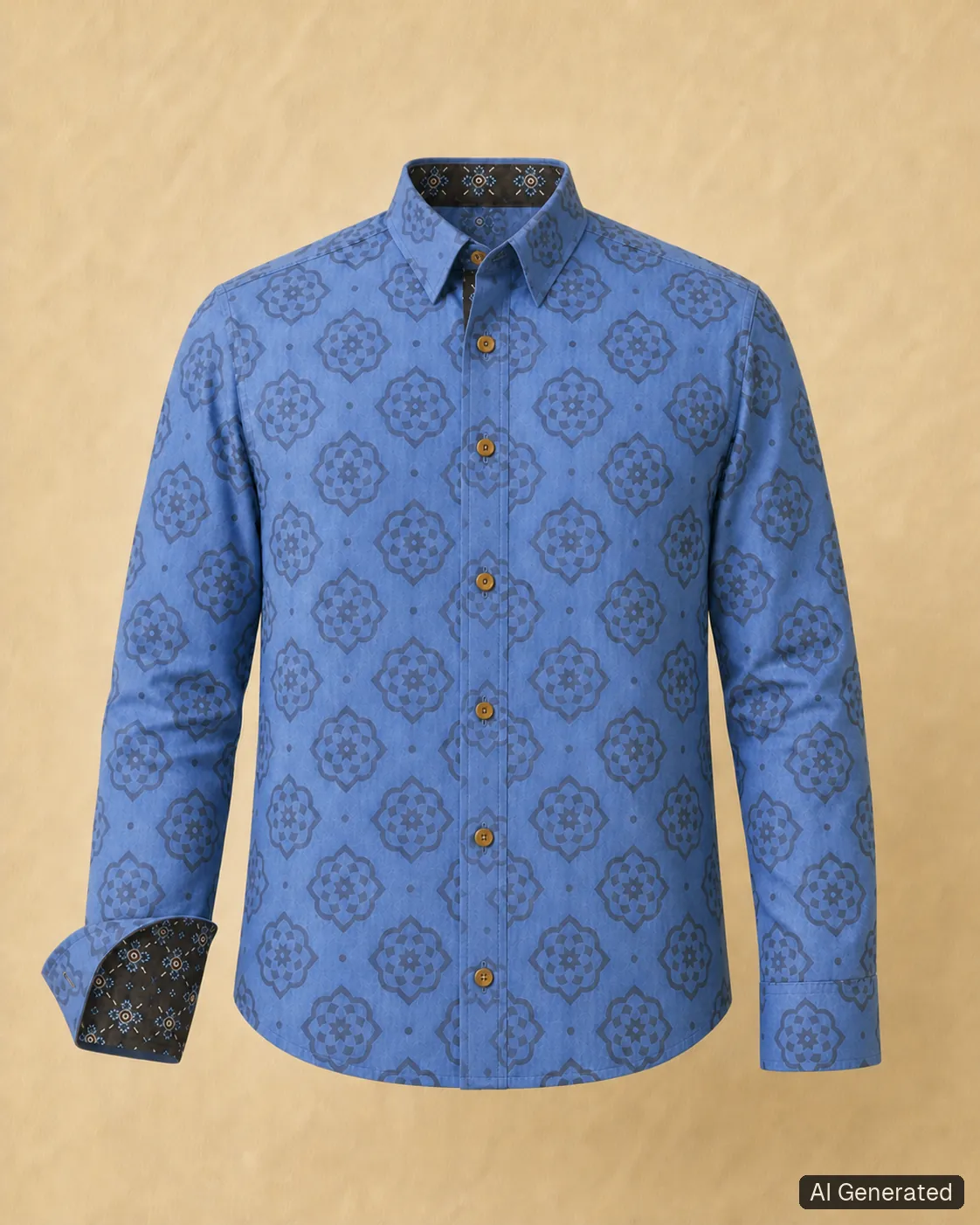 Long-sleeved shirt shown from the front, Tropikera design 14; generated concept image