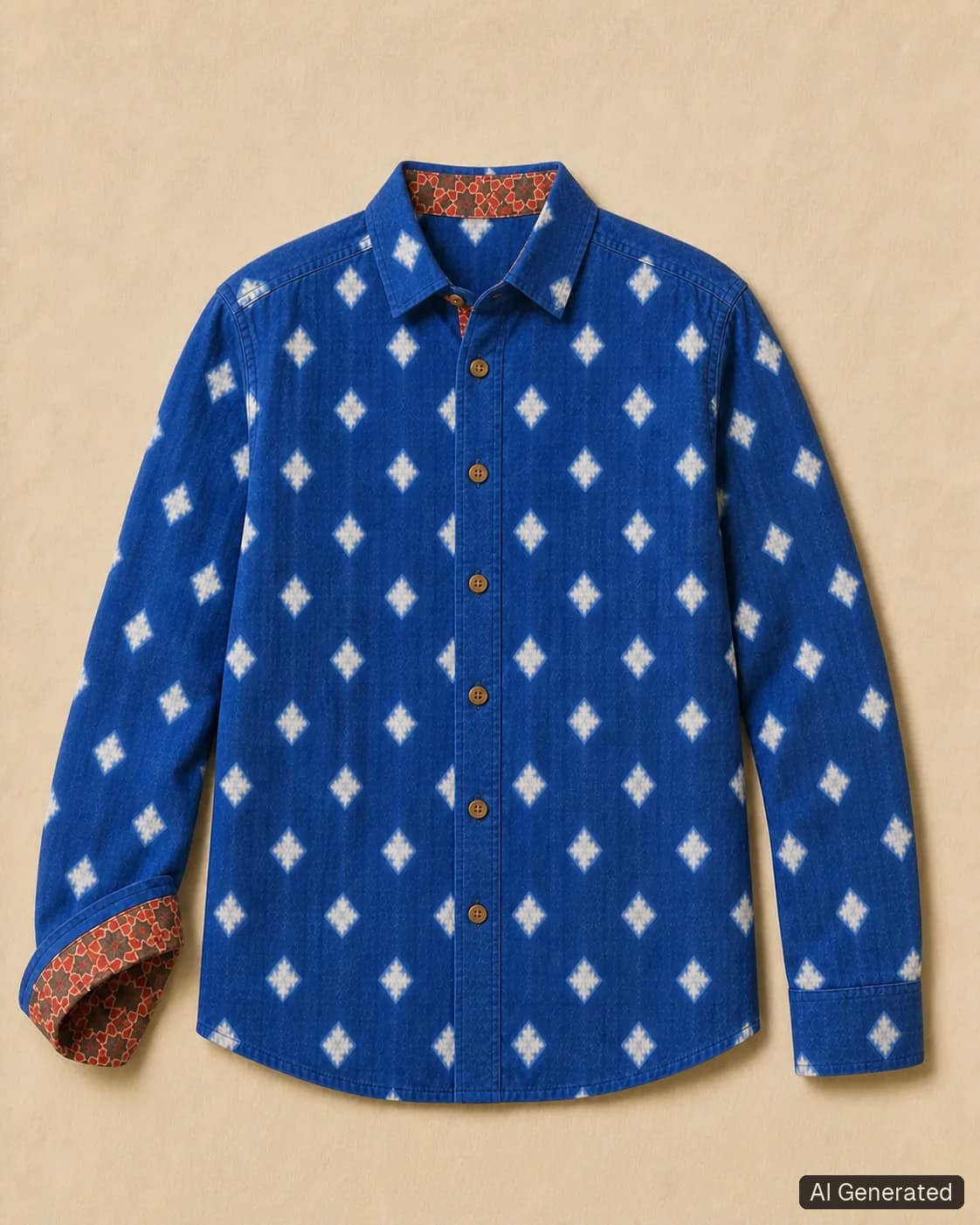 Long-sleeved shirt shown from the front, Tropikera design 15; generated concept image