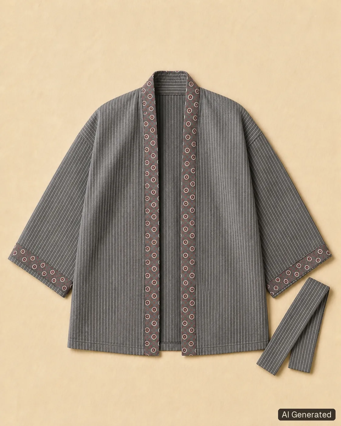 Open kimono shown from the front, Tropikera design 16; generated concept image