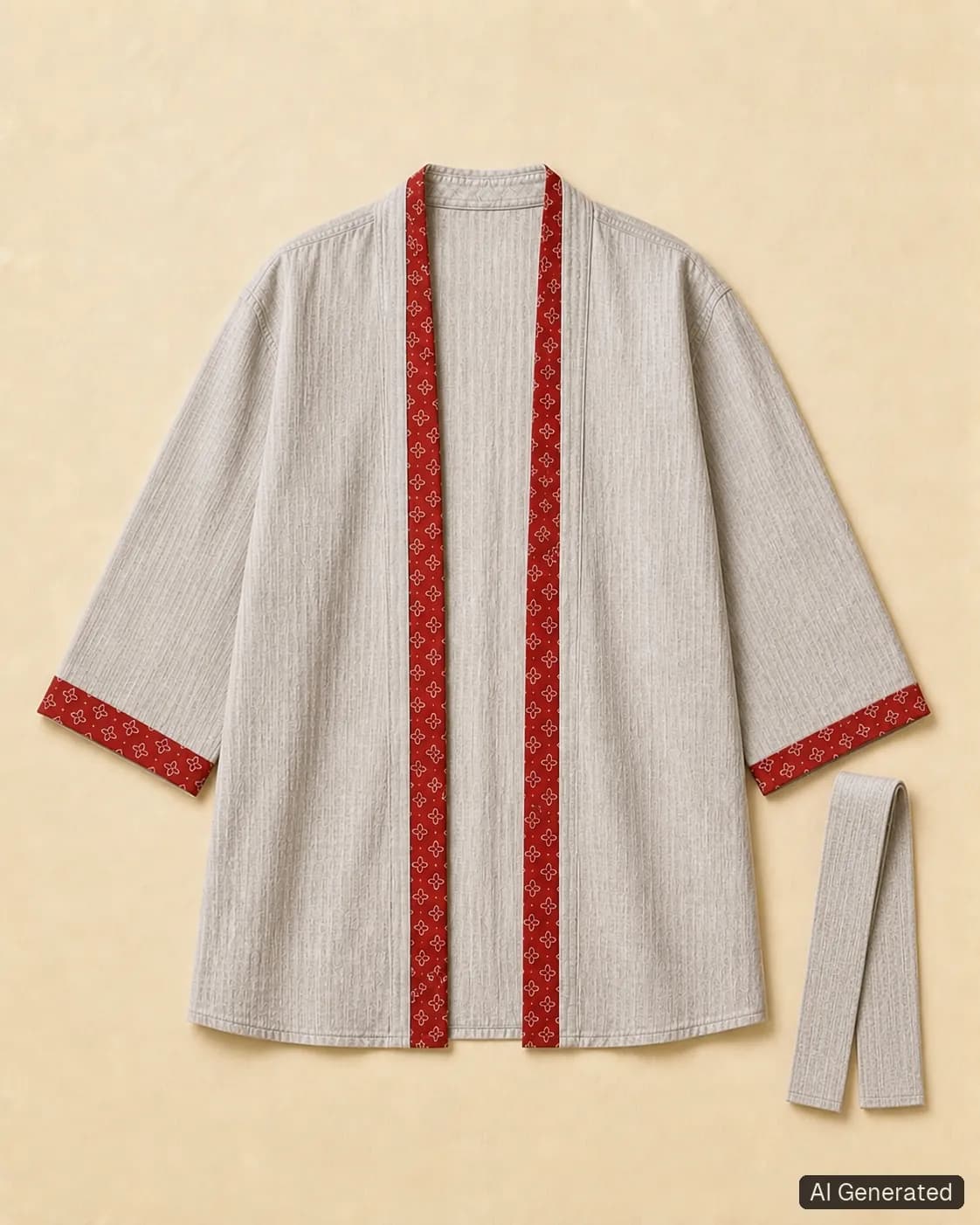 Open kimono shown from the front, Tropikera design 19; generated concept image