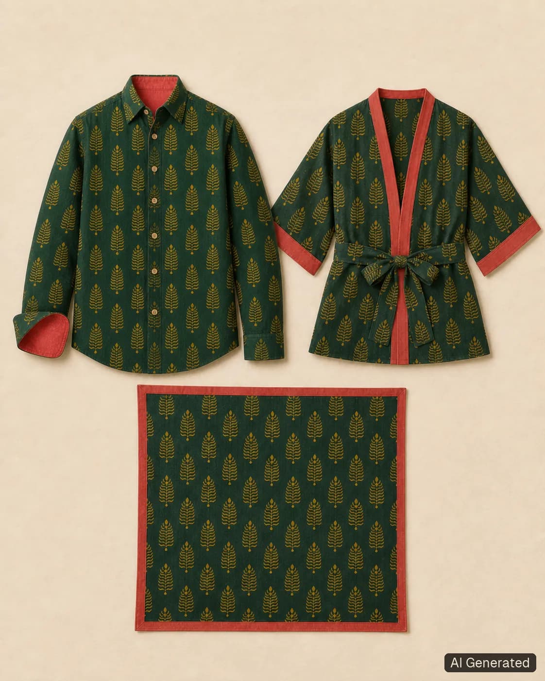 Coordinated shirt, kimono and scarf, Tropikera design 20; generated concept image