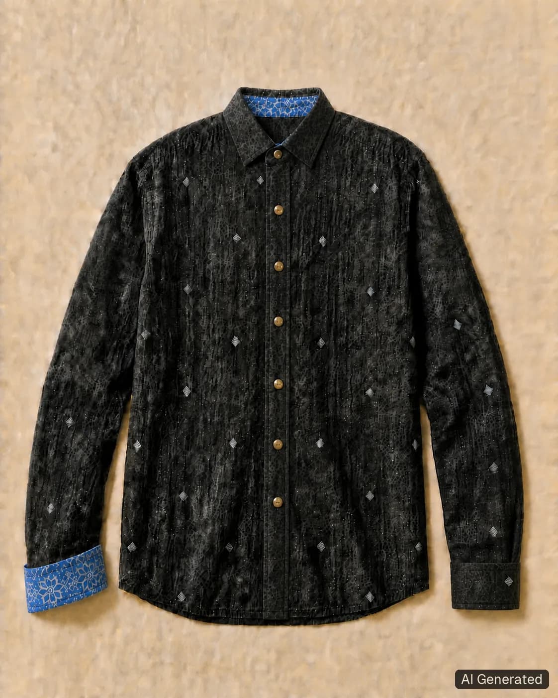 Long-sleeved shirt shown from the front, Tropikera design 21; generated concept image