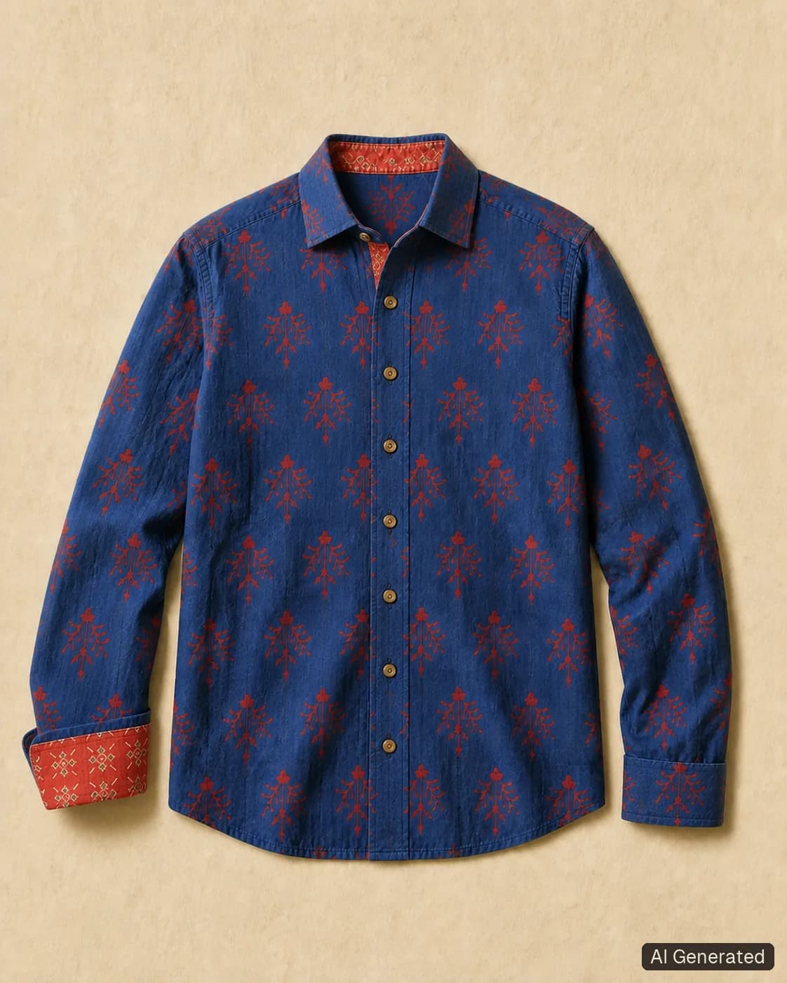 Long-sleeved shirt shown from the front, Tropikera design 22; generated concept image