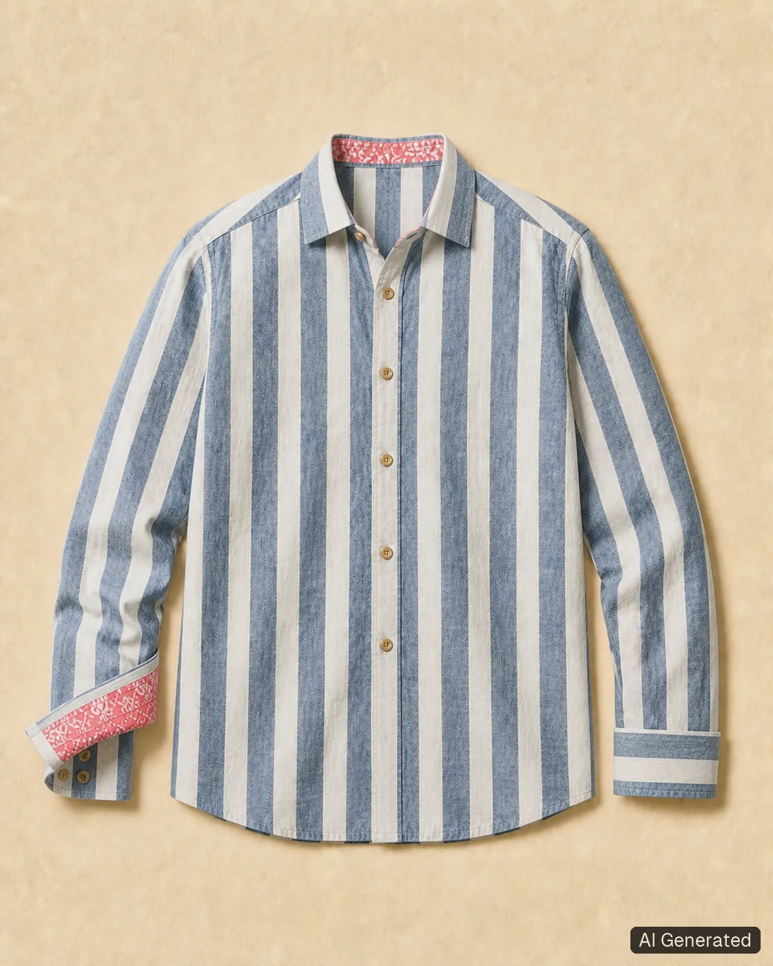 Long-sleeved shirt shown from the front, Tropikera design 23; generated concept image
