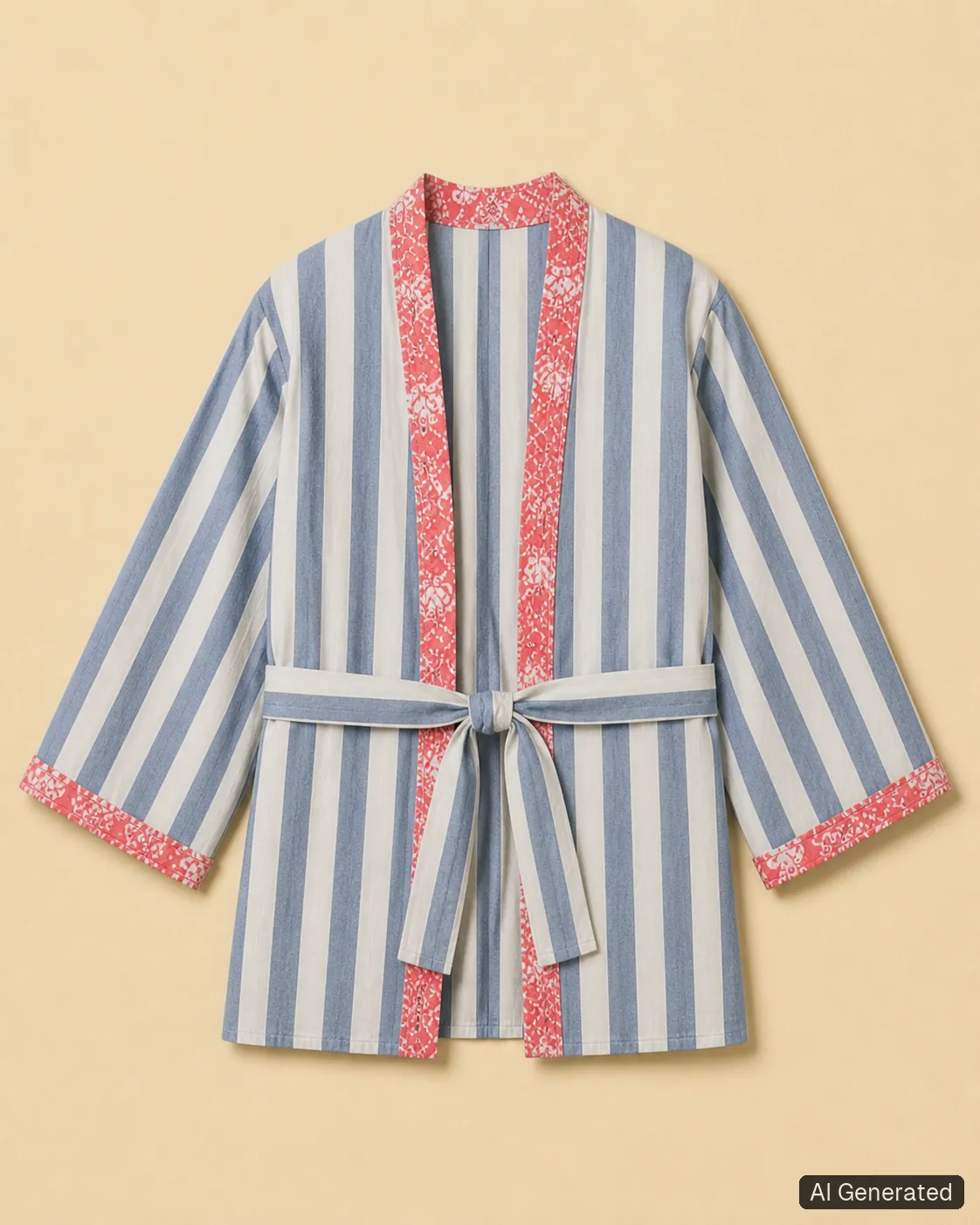 Open kimono shown from the front, Tropikera design 23; generated concept image