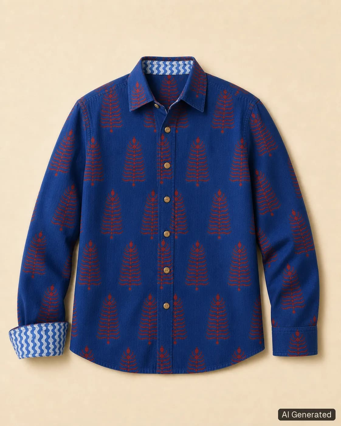 Long-sleeved shirt shown from the front, Tropikera design 24; generated concept image