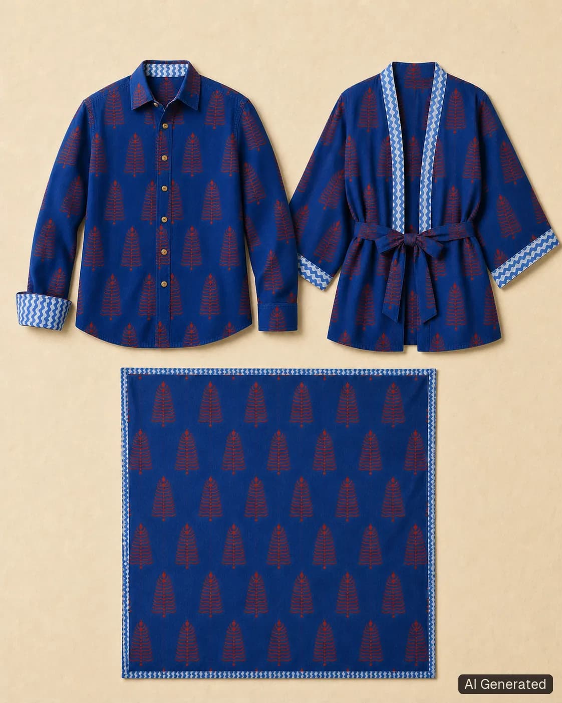 Coordinated shirt, kimono and scarf, Tropikera design 24; generated concept image