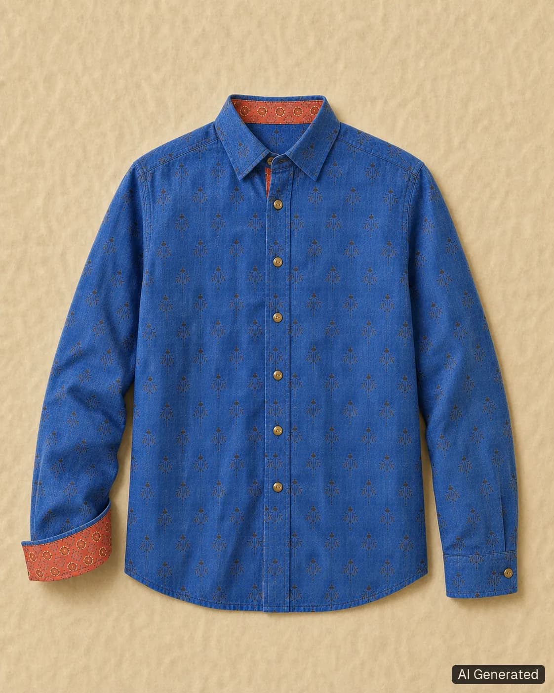 Long-sleeved shirt shown from the front, Tropikera design 25; generated concept image