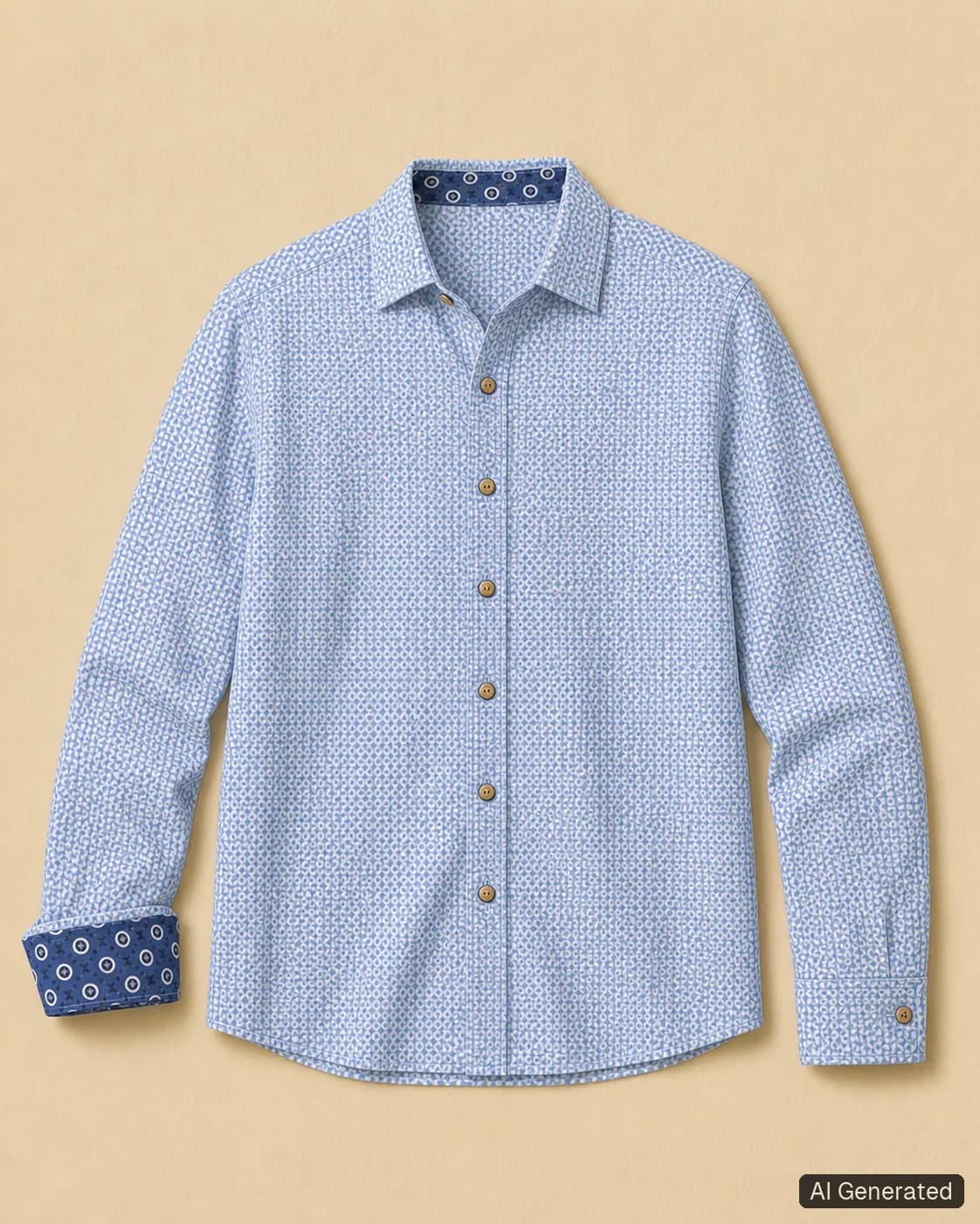 Long-sleeved shirt shown from the front, Tropikera design 26; generated concept image