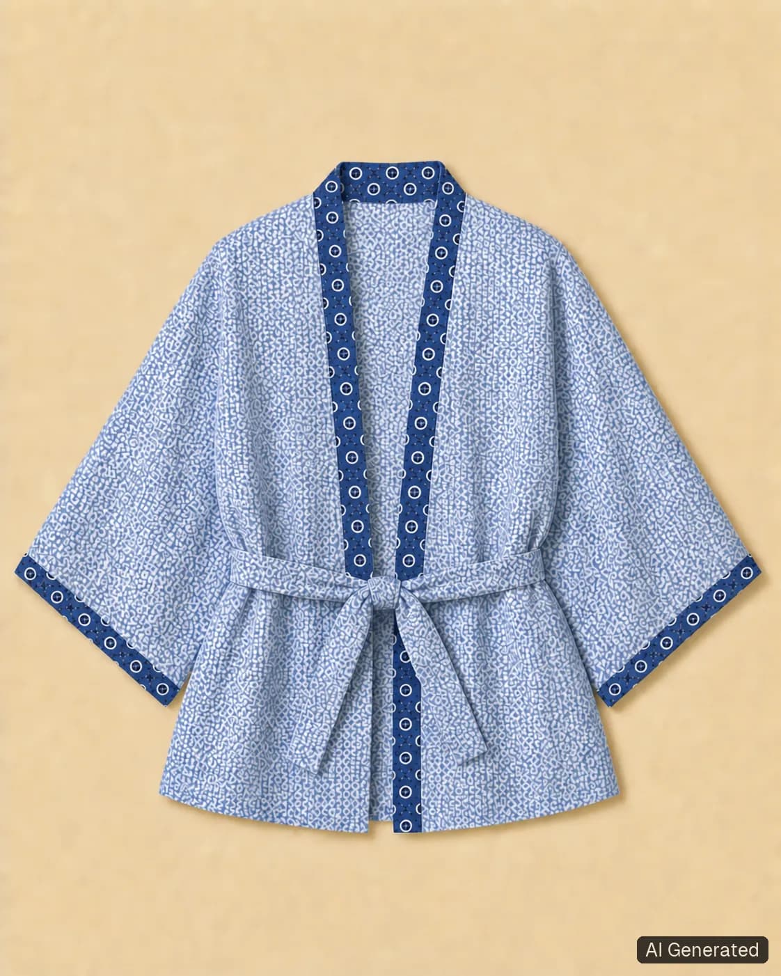 Open kimono shown from the front, Tropikera design 26; generated concept image