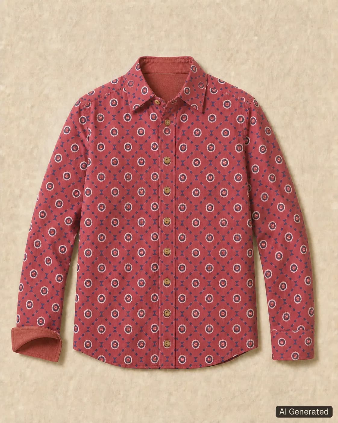Long-sleeved shirt shown from the front, Tropikera design 27; generated concept image