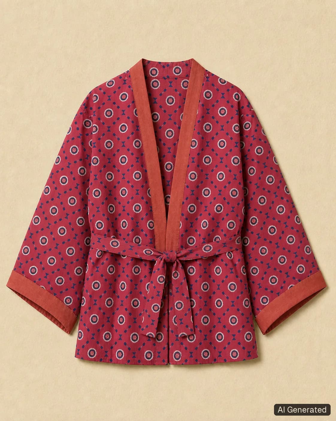 Open kimono shown from the front, Tropikera design 27; generated concept image