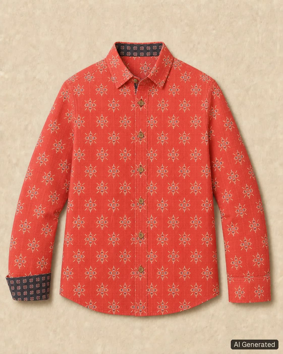 Long-sleeved shirt shown from the front, Tropikera design X; generated concept image