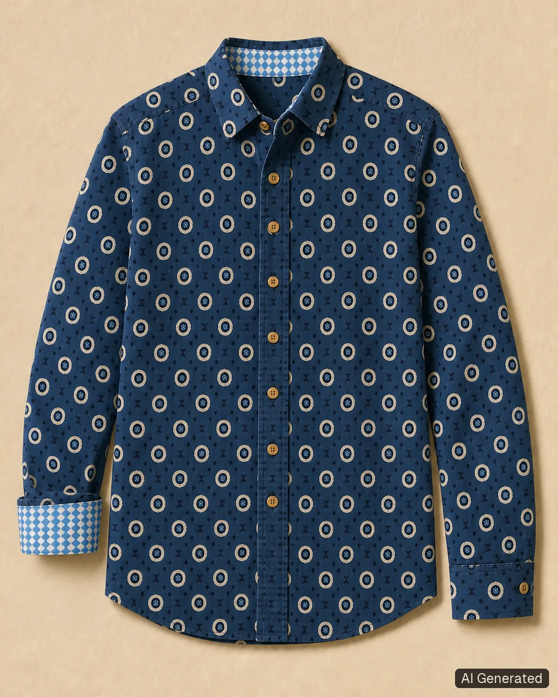 Long-sleeved shirt shown from the front, Tropikera design Y; generated concept image